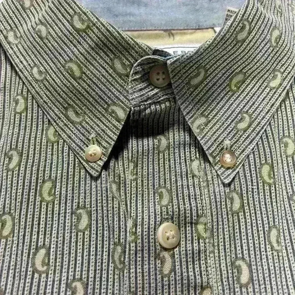 VINTAGE BUGLE BOY 80s Long Sleeve Button Up Blue Green Paisley Pattern Men XL - Picture 4 of 8